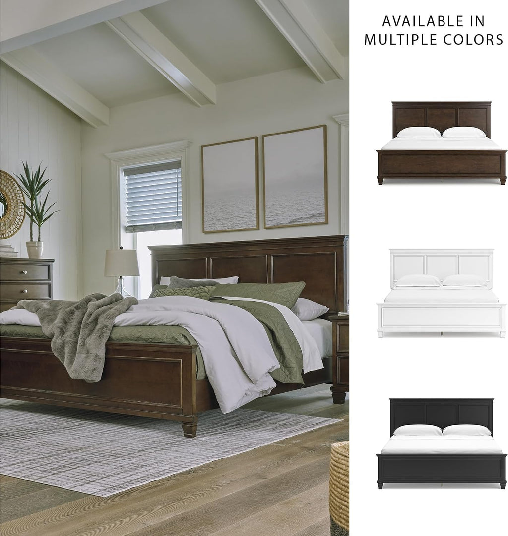 Signature Design by Ashley Danabrin Traditional King Panel Bed with Tapered Feet, Foundation or Box Spring Needed, Dark Brown
