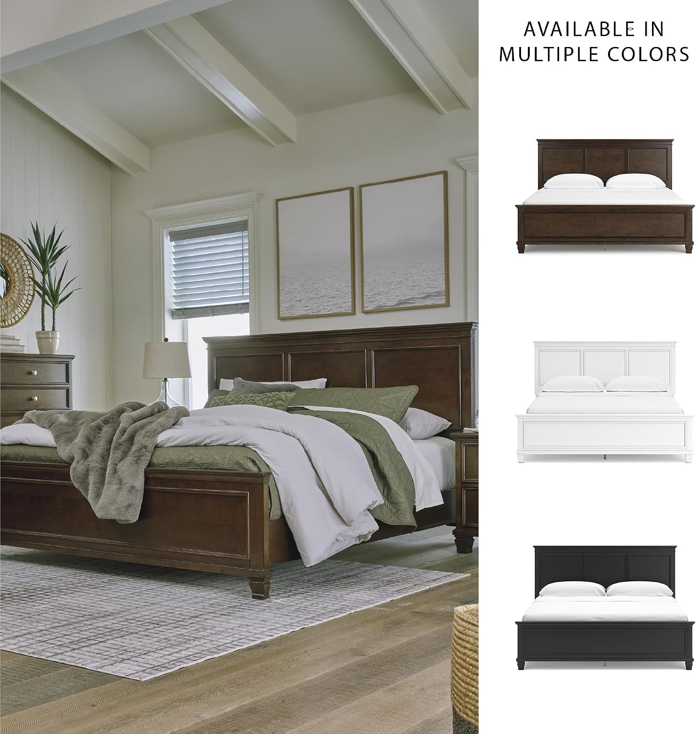 Signature Design by Ashley Danabrin Traditional King Panel Bed with Tapered Feet, Foundation or Box Spring Needed, Dark Brown