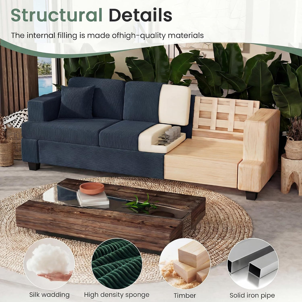 Fiona's magic 63' Loveseat Sofa Couch for Living Room, Deep Seat Sofa for Bedroom, Comfy Couch for Small Spaces, Blue Corduroy