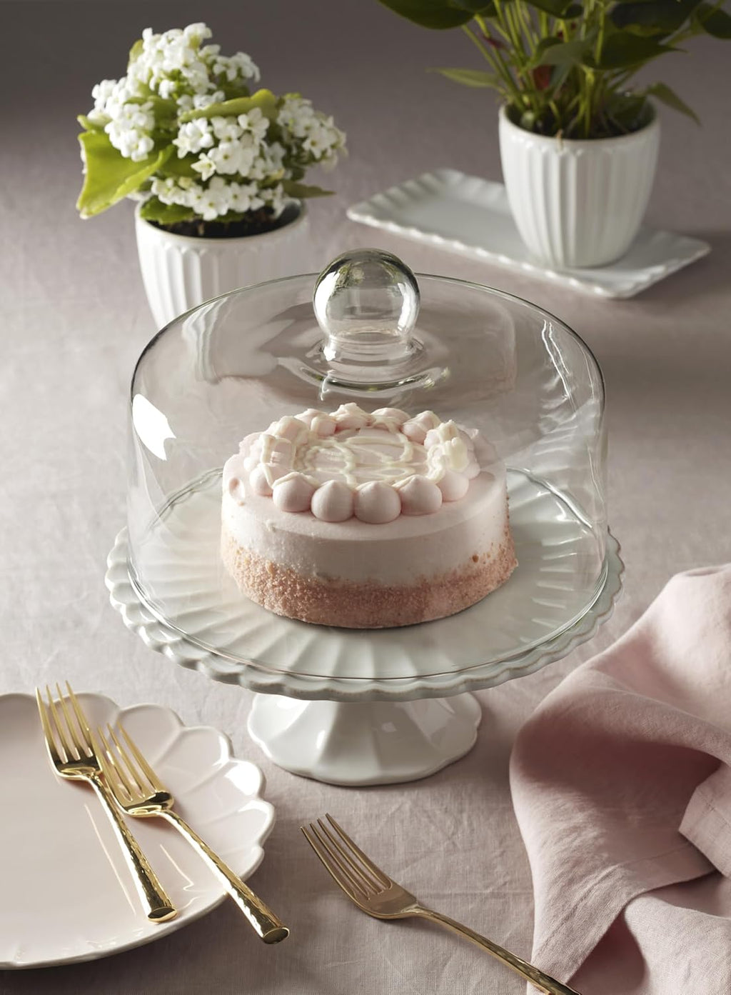 Lenox 896913 French Perle White Cake Plate with Dome, 11' H x 10.25' D
