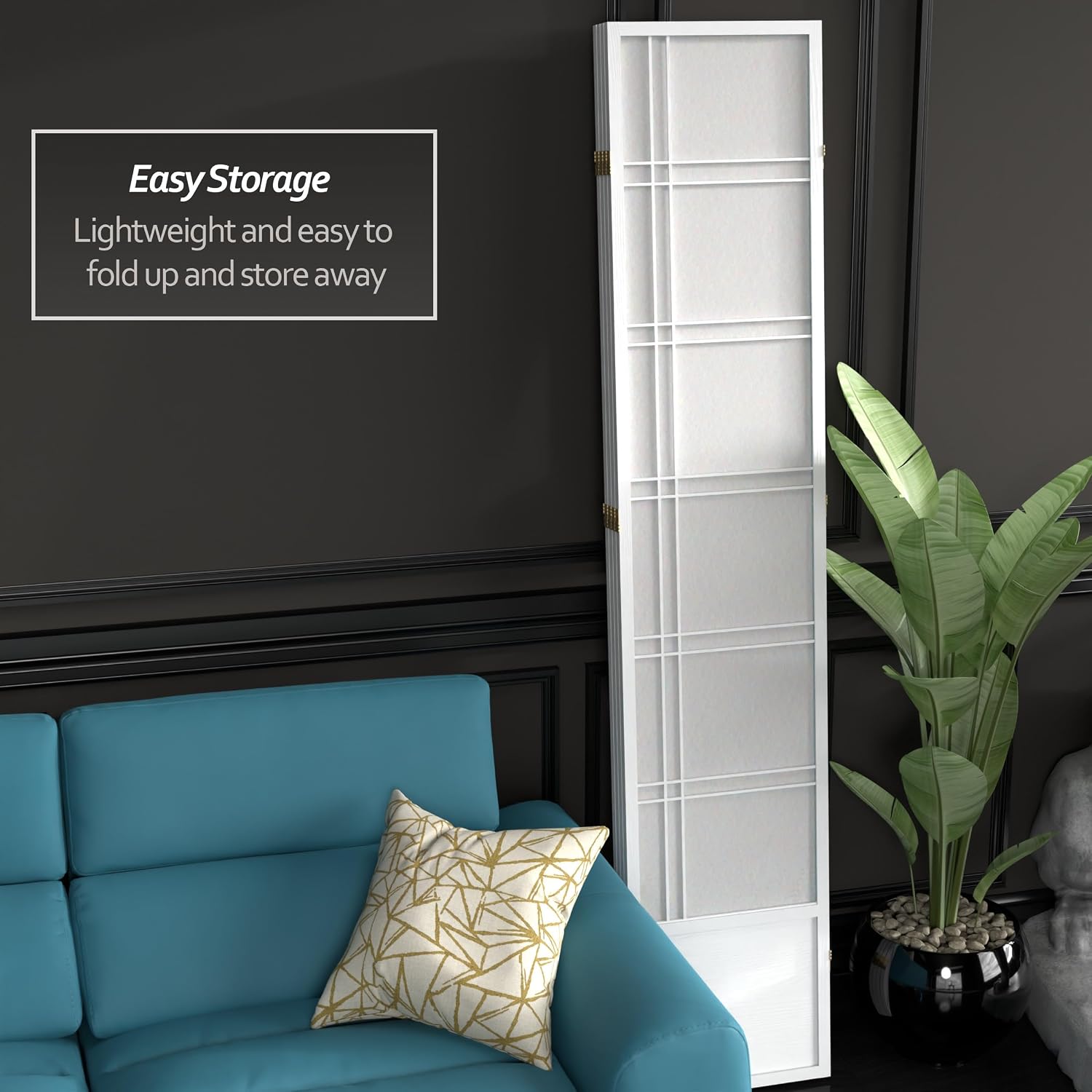 Red Lantern 7 ft. Tall Double Cross Shoji Screen - White - 4 Panels