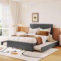 Merax Full Size Upholstered Platform Bed with 1 Twin Size Trundle and 2 Drawers,Soft Classic Headboard Design,Grey