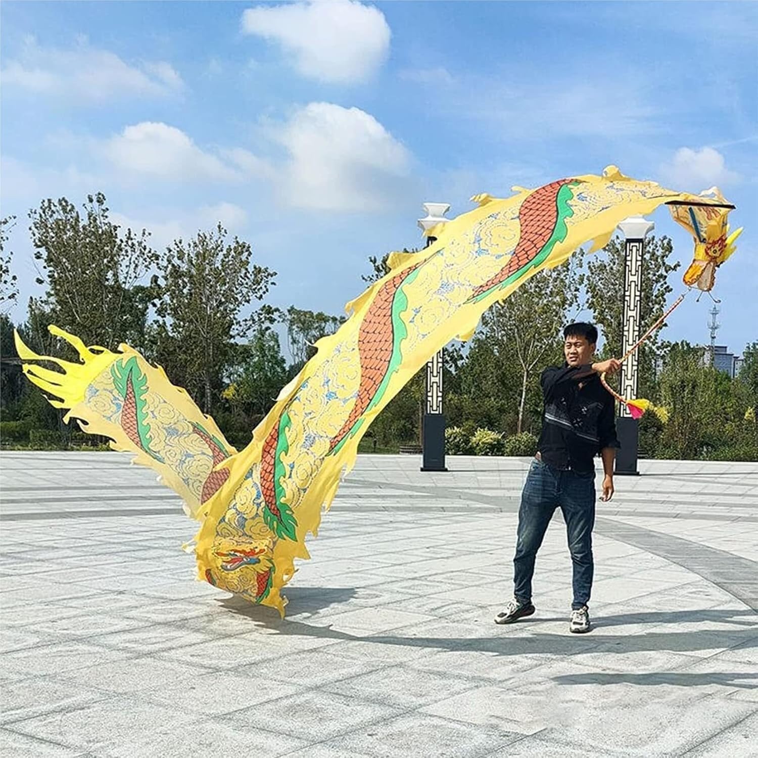 Chinese New Year Decorations Chinese Dragon Dance Ribbon Streamer for Outdoor Fitness Party Stage Performance Prop Spring Festival Party Supplies(Yellow,10m)