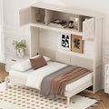 Harper & Bright Designs Full Size Murphy Bed, Wood Hidden Foldable Wall Bed Frame with Storage Cabinet for Bedroom, Office, Space-Saving, Beige