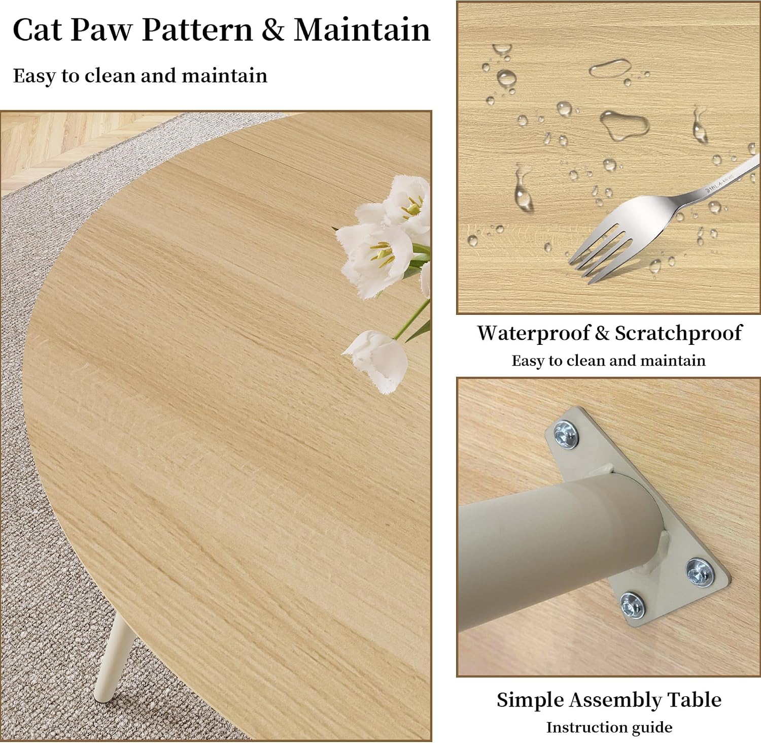 HIPIHOM 43.3 Inch Round Dining Table Set for 4, Modern Small Kitchen Coffee Set for Dining Room Kitchen Apartment (Cream Table + 4 Brown Chairs)