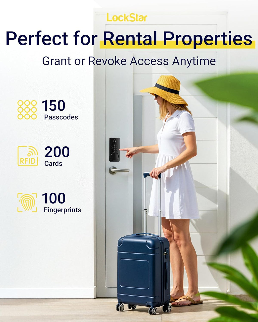 LOCKSTAR® Smart Door Lock • Keyless Entry Deadbolt Door Lock • Multiple Entry Methods – APP • Fingerprint Touch ID • Keypad Code • Card FOB • Traditional Key • Smart Home Devices
