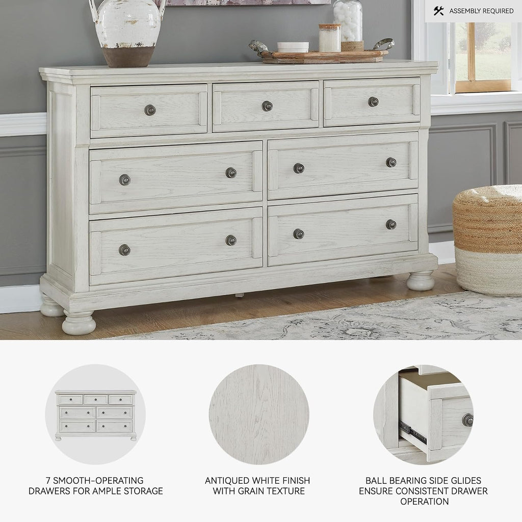 Signature Design by Ashley Robbinsdale Traditional 7 Drawer Dresser, Antique White