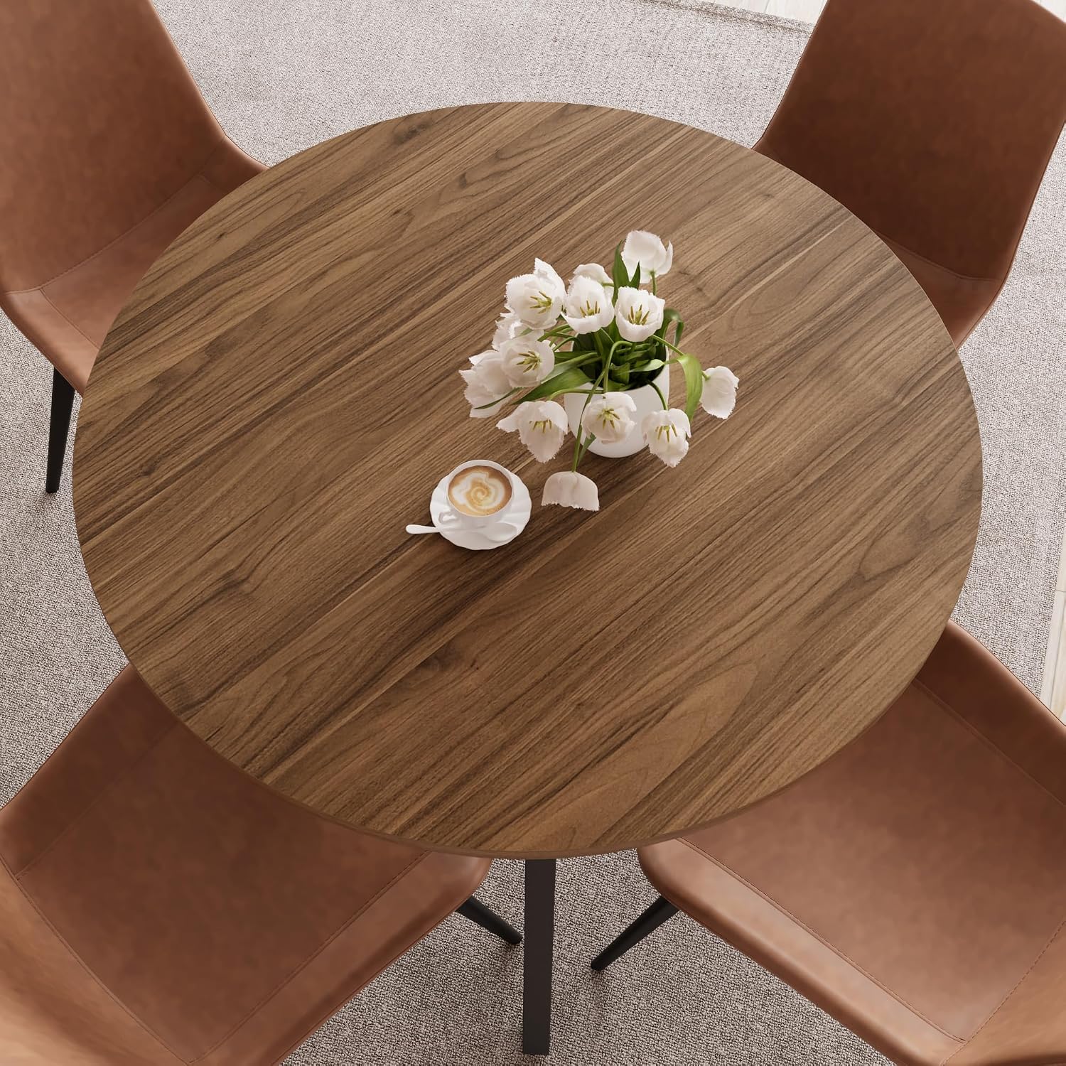 HIPIHOM 34.6 Inch Walnut Round Dining Table for 4, Space-Saving Dinette Perfect for Kitchen Dining Living Room(Walnut Table)