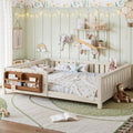 Bellemave Beige Light Natural Montessori Floor Bed with Fence and Slats, Queen Size Montessori Floor Bed with Bookcase and High Rails, Easy Assemble Bed Frame for Girls, Boys, Queen