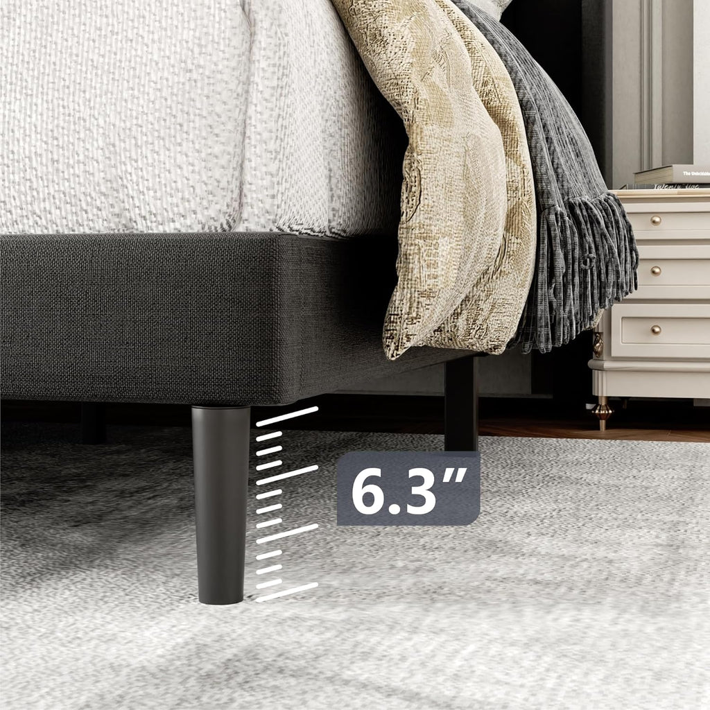 Gruwans Twin Size Bed Frame with Upholstered Wingback Headboard, Easy Assemnly Platform Bed, Wooden Slat Support No Box Spring Needed, Dark Gray