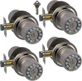 iulock Smart Door Knob with Keypad and Key,Keyless Entry Door Lock with Rubber Grip, Auto Lock,50 User Code,Waterproof, Easy to Install and Program for Bedroom(Stain Nickel Same Key 4 Pack)