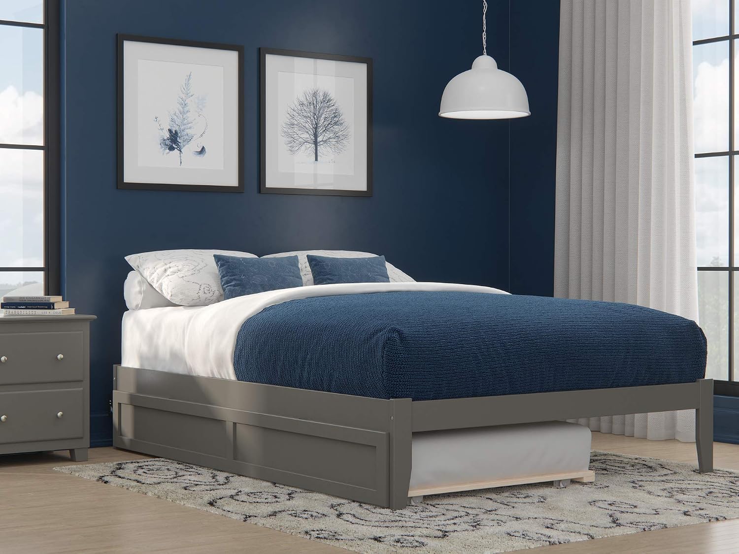 AFI Colorado Queen Size Platform Bed with Twin XL Trundle and Charging Station in Grey
