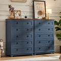 Joaxswe Farmhouse 5 Drawer Dresser for Bedroom Set of 2, 42' Tall Small Dressers & Chest of Drawers, Rustic Wood Dresser with Metal Handle, Storage Organizer Closet for Living Room, Hallway,Entryway