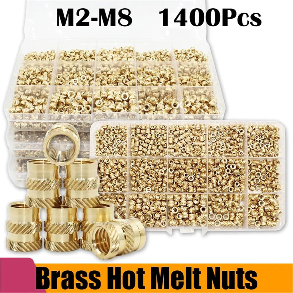 Durability Hot Melt Brass Heat Insert Nut Iron Tip Embedded Heating Knurled Inserts Nuts 3D Printer Notebook(1400pcs M2-M4)