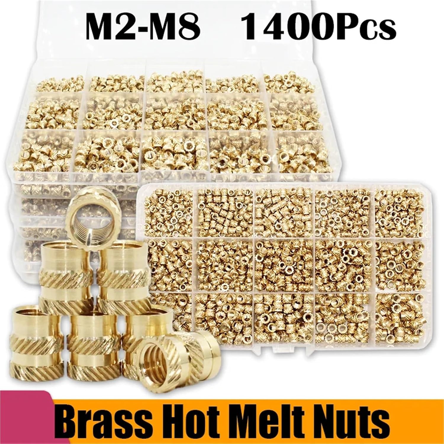Hot Melt Brass Heat Insert Nut Iron Tip Embedded Heating Knurled Inserts Nuts 3D Printer Notebook(1400pcs M2-M4)