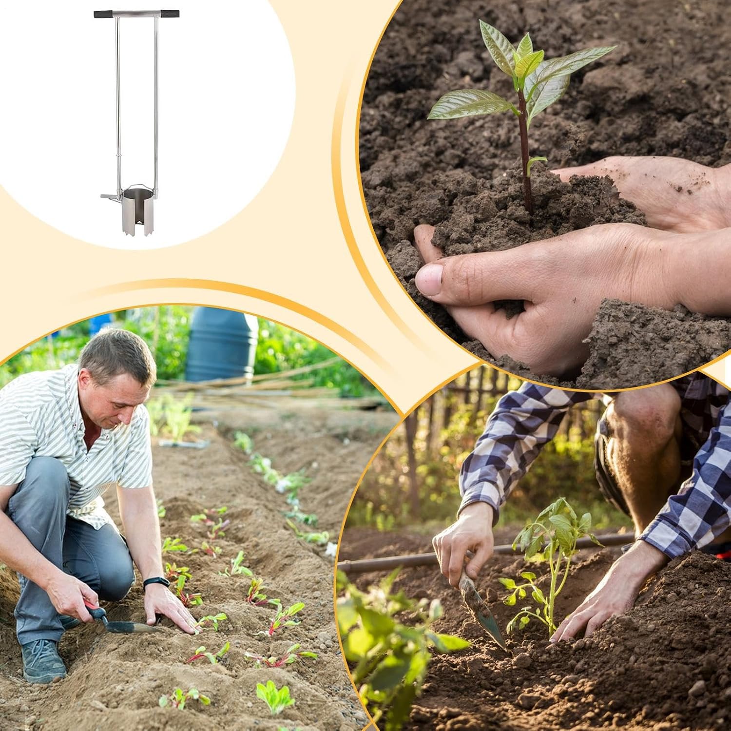 Gardening Plant Transplanter – Long Handled Planter, Bulb Planting Tool, Heavy Duty Manual Weeder with Comfortable Handle | Practical Vegetable Flower Garden Lawn Planting Maintenance Use