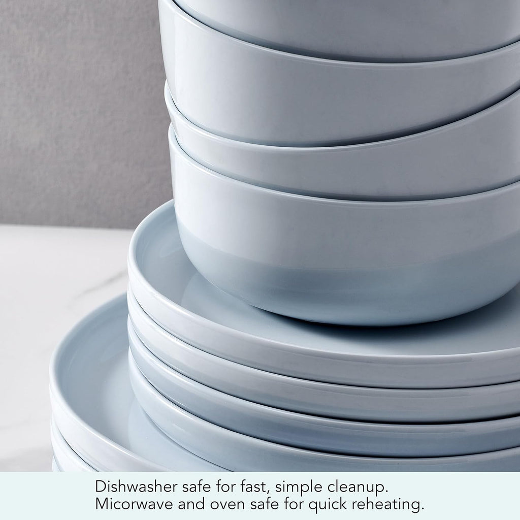 Mikasa Madison Misty Blue Bone China Dinnerware Set, 12-Piece Service for 4, Includes Dinner Plates, Salad Plates and Cereal Bowls, Dishwasher Safe