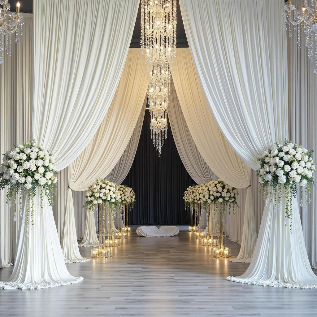 40ftx14ft Ivory Backdrop Curtains for Parties, Wrinkle Free Polyester Ivory Photo Backdrop Drapes 8 Panels 14 ft Long Back Drop Cloth for Wedding Birthday Photography Background Party