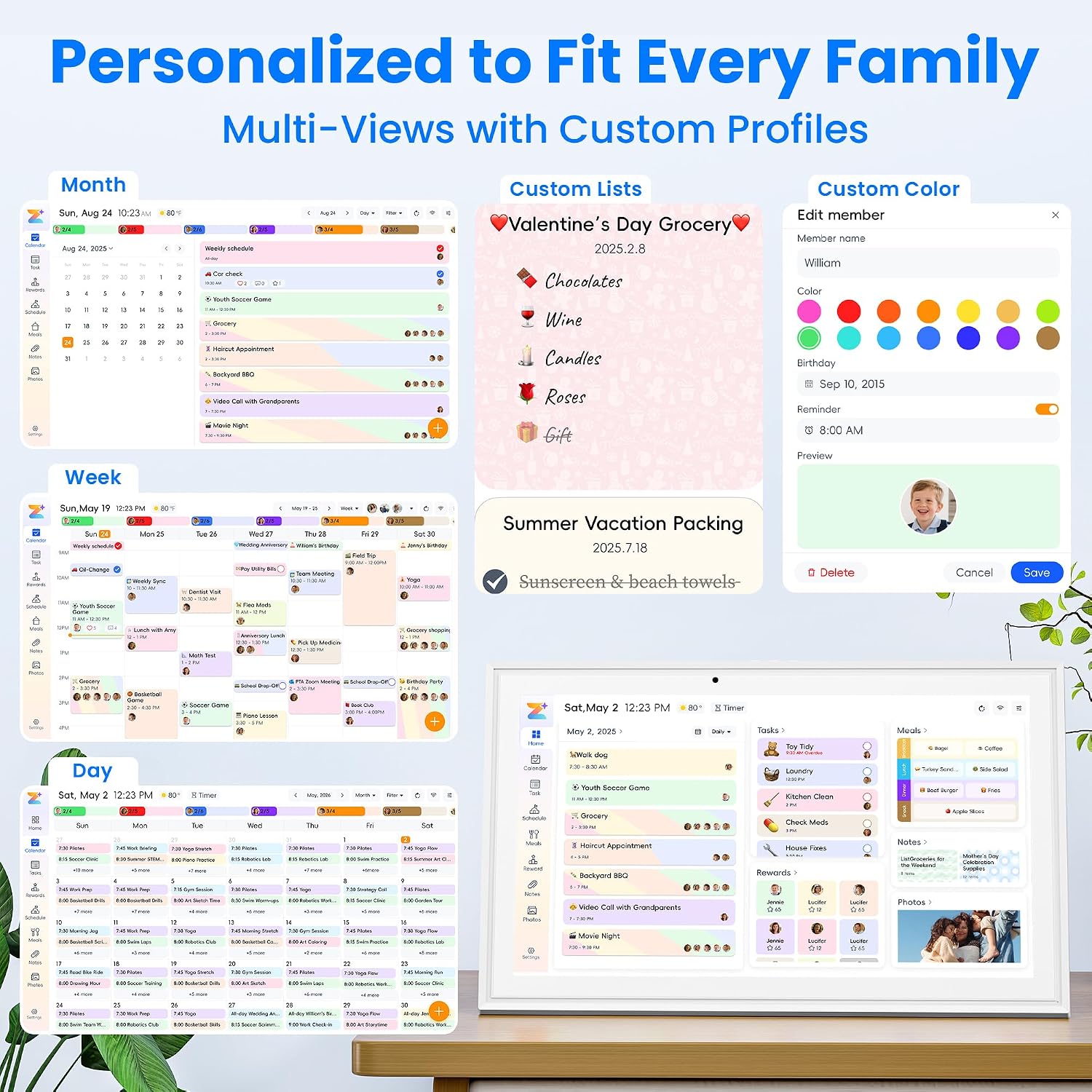 15.6' Smart Digital Calendar, Touchscreen Family Planner, No Subscription Required, 32GB, Multi-User Sync, Wall/Desk Mountable with Magnetic Accessories, Gifts for Mom Dad