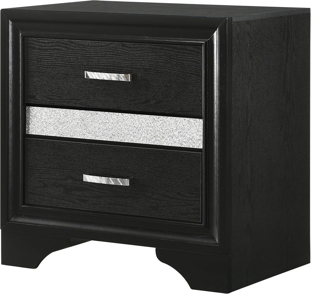 Coaster Home Furnishings Miranda Contemporary Engineered Wood 2-Drawer Bedroom Nightstand Bedside Table Organizer Unit Black 206362
