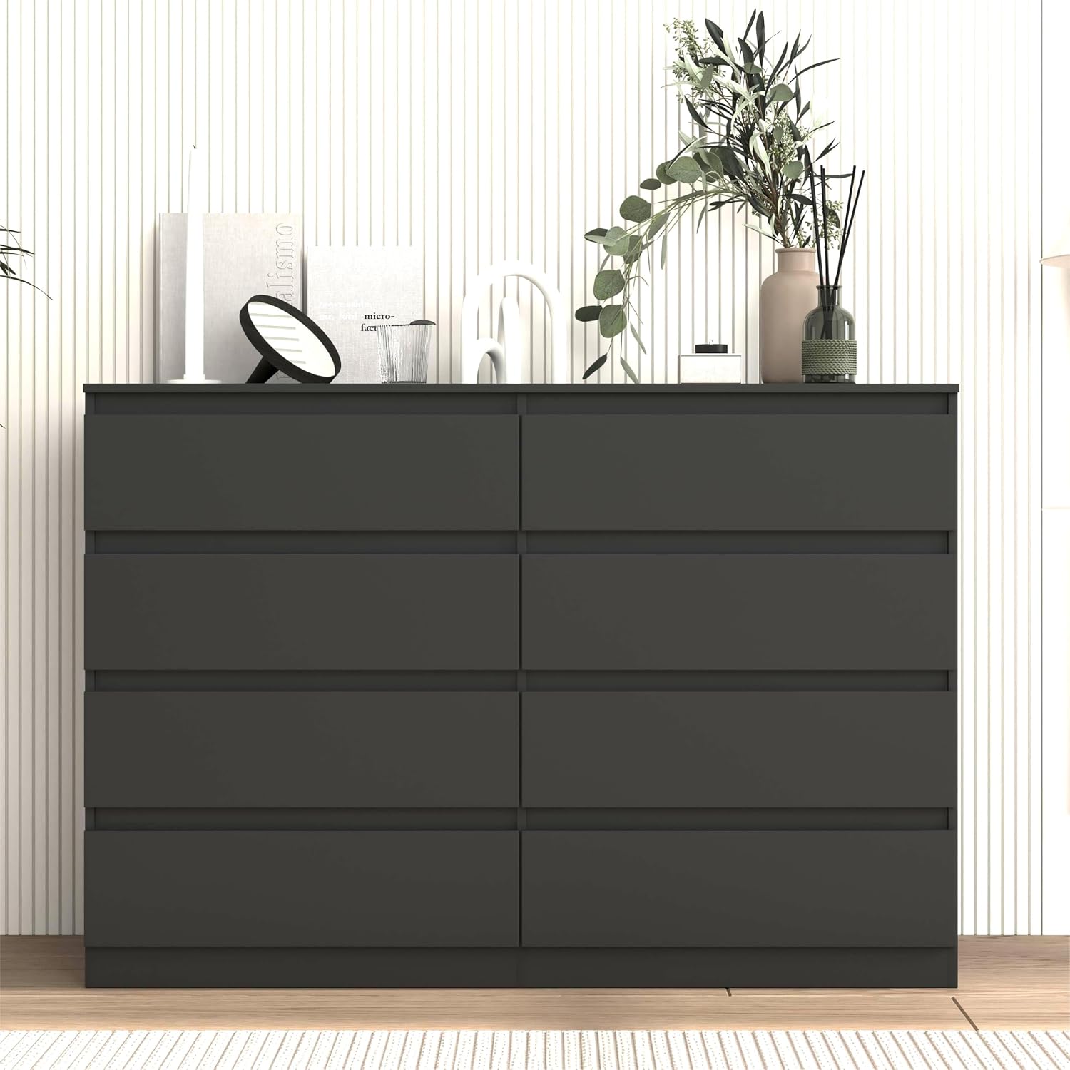 Black 8 Drawer Dresser for Bedroom,Modern Large Dresser with Deep Drawer,Wide Storage Chest of Drawer, Bedroom Storage Furniture Drawers for Bedroom