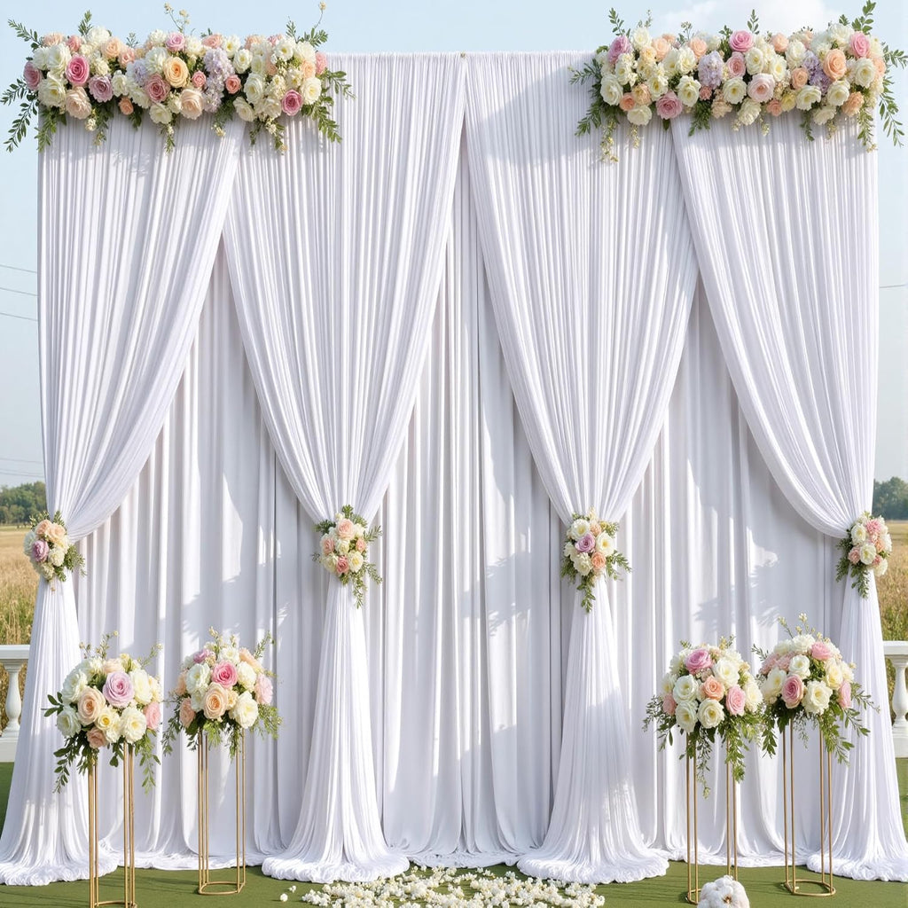 12 Panels 5x14ft White Backdrop Curtains for Parties, Wrinkle Free Polyester White Photo Backdrop Drapes 14 ft Long Back Drop Cloth for Wedding Birthday Photography Background Party