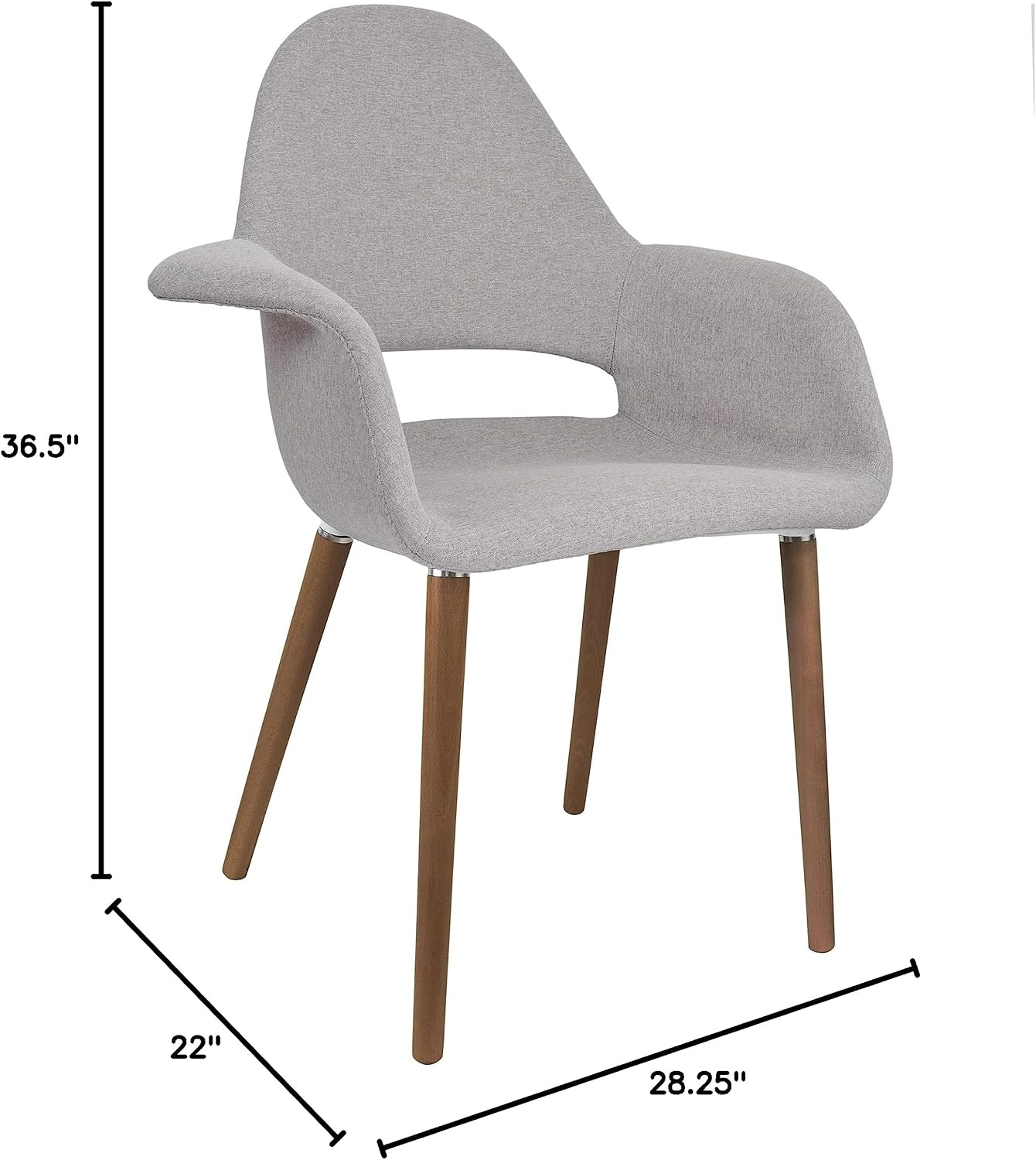 2xhome Mid Century Modern Upholstered Fabric Organic Accent Living Room Dining Chair Armchair Set with Back Armrest Dark Black Wood Wooden Legs for Kitchen Bedroom (2, Beige Gray, Dining)