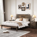 3-Piece Bedroom Set, Full Size Farmhouse Wooden Platform Bed Frame with Headboard and Built-In Lights, 2-Drawer Nightstands,Under-Bed Storage,Easy Assembly (Antique Walnut, Full 3 Piece Set)