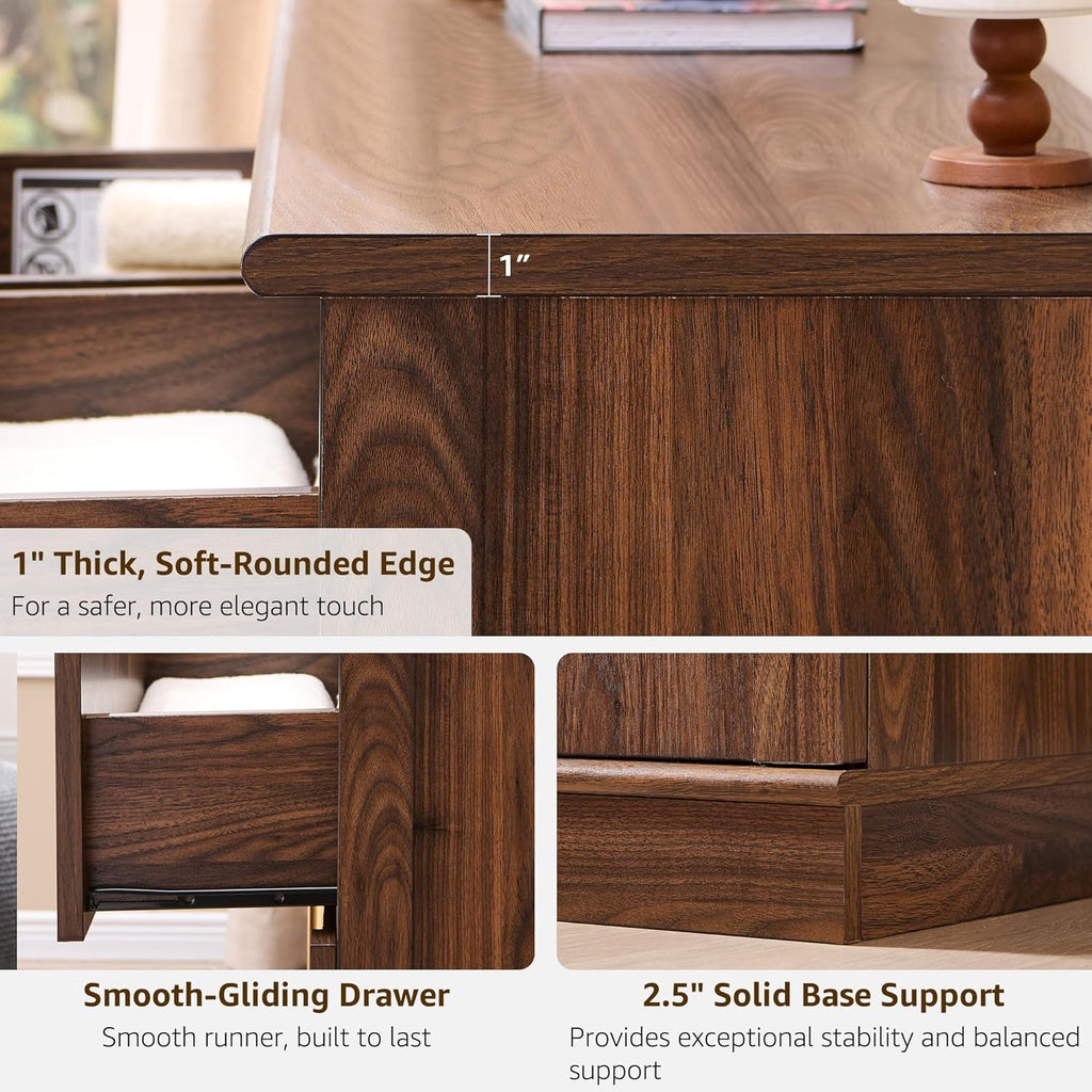 ACCOHOHO Arched Dresser for Bedroom with 9 Drawers, 52' Wide Modern Chest of Drawers with Rounded Edge & Metal Handles, Wood Storage Closet Dressers TV Stand for Living Room, Hallway, Brown