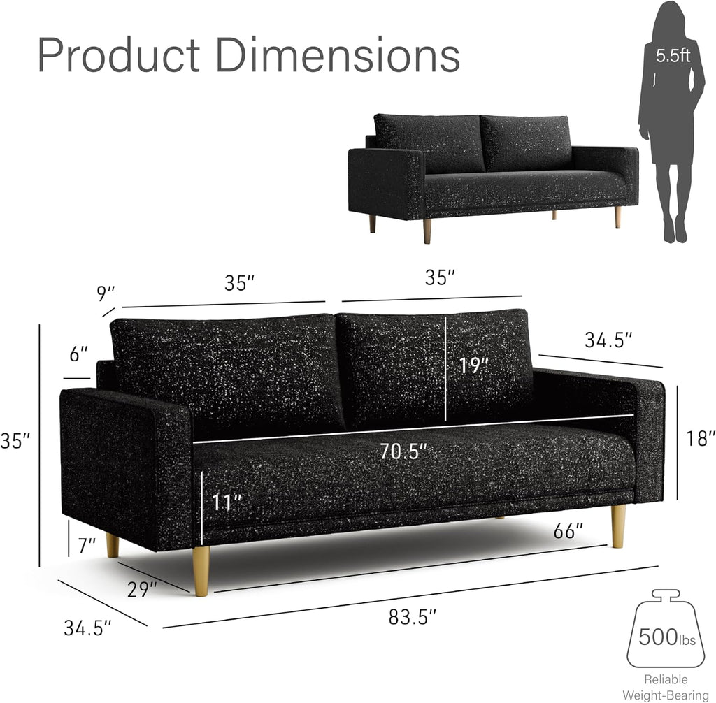 Furniture of America Oriana Contemporary Boucle Fabric 3-Piece Sofa Set with Back Pillows and Wooden Legs, Accent Furniture Sets for Living Room, Home Office, Bedroom, Lounge, Black