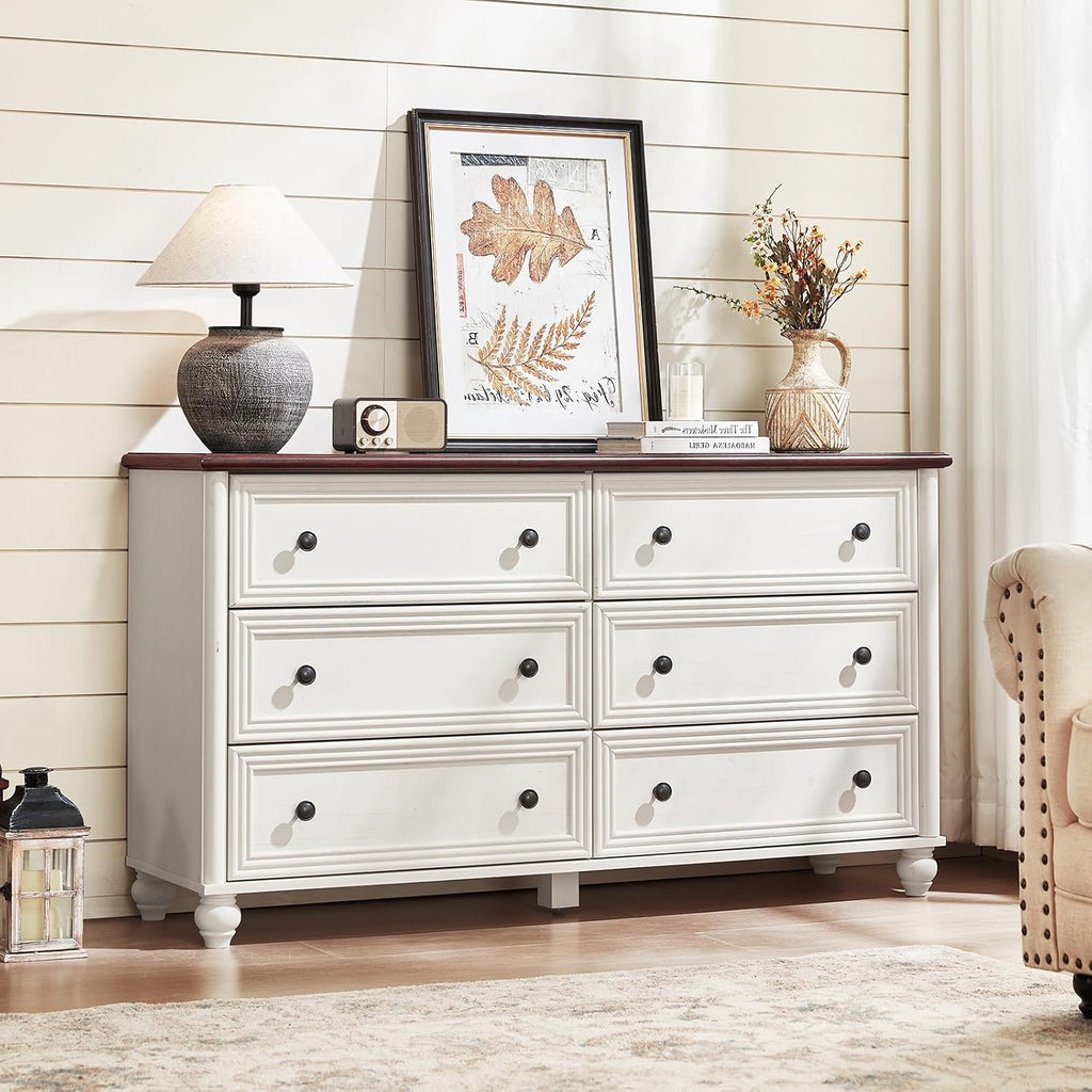 Farmhouse Dressers & Night Stand Set of 4, Wood 54' Wide Dresser & 43.5'Tall Chest of Drawers, 18' with Charging Station Nightstand Set of 2, Bedroom Furniture Dresser Set for Home Living Room Hallway