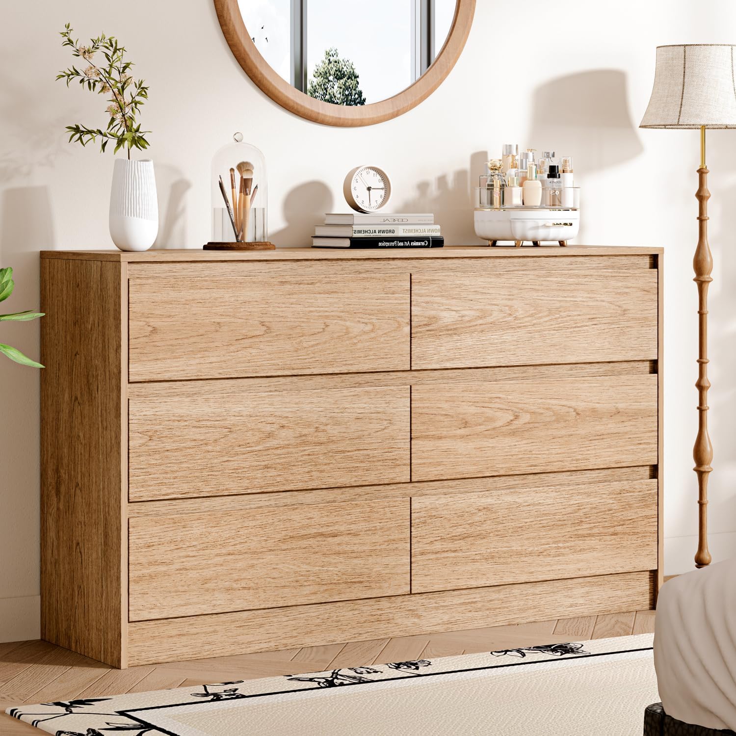 Chrangmay Modern Chest of Drawers with 6 Drawers,Deep Drawers,Clothes Organizer,Large Storage Cabinet for Living Room, Bedroom,Hallway,with Anti-Tipping Device,Raw