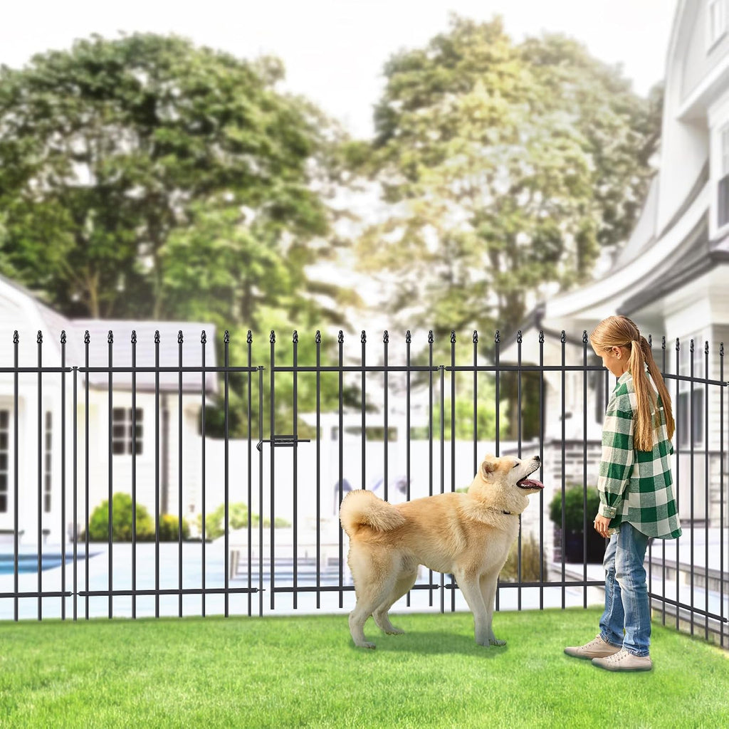 FOREHOGAR Metal Garden Fence with Gate 42 in H x 11.5 ft L, 1 Gate + 4 Panels Border Fence Panels Animal Barrier for Dogs, No Dig Garden Fencing for Yard Patio Flower Bed Lawn Outdoor, Black