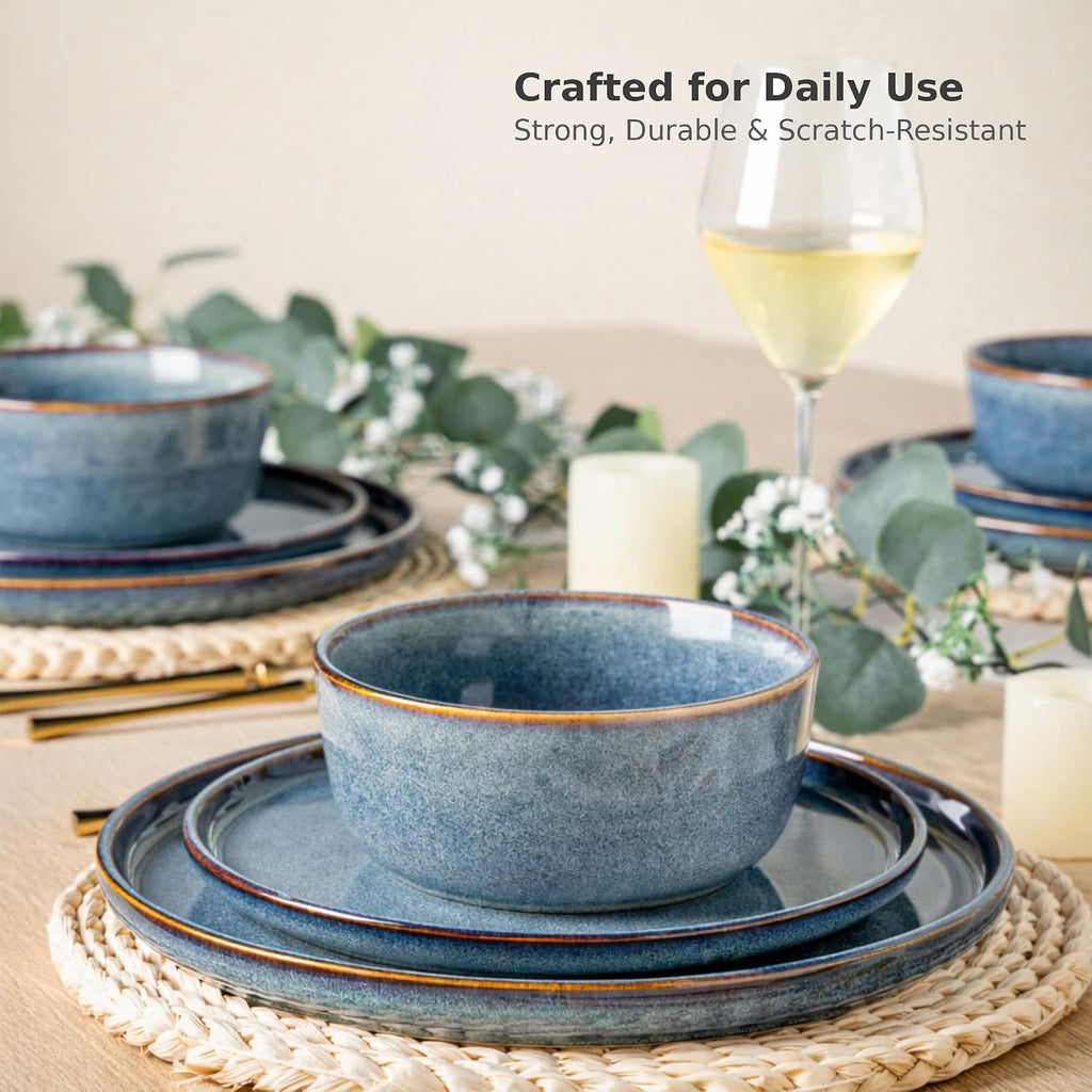 AmorArc Stoneware Dinnerware Sets,Round Reactive Glaze Ceramic Plates and Bowls Sets,Highly Scratch Resistant | Microwave & Dishwasher Safe,Service for 8 Dishes Set (24pc)