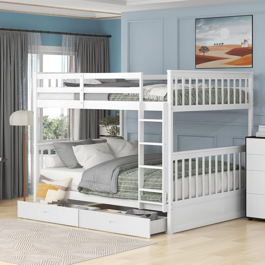 SOFTSEA Full Over Full Bunk Bed with Drawers and Built-in Ladder, No Box Spring Needed