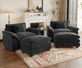 HUSFU Oversized Accent Chair with Ottoman, Chenille Cloud Couch Chair with Deep Seat and Extra Wide Armrests, Comfy Reading Armchair for Bedroom, Living Room, Set of 2, Black