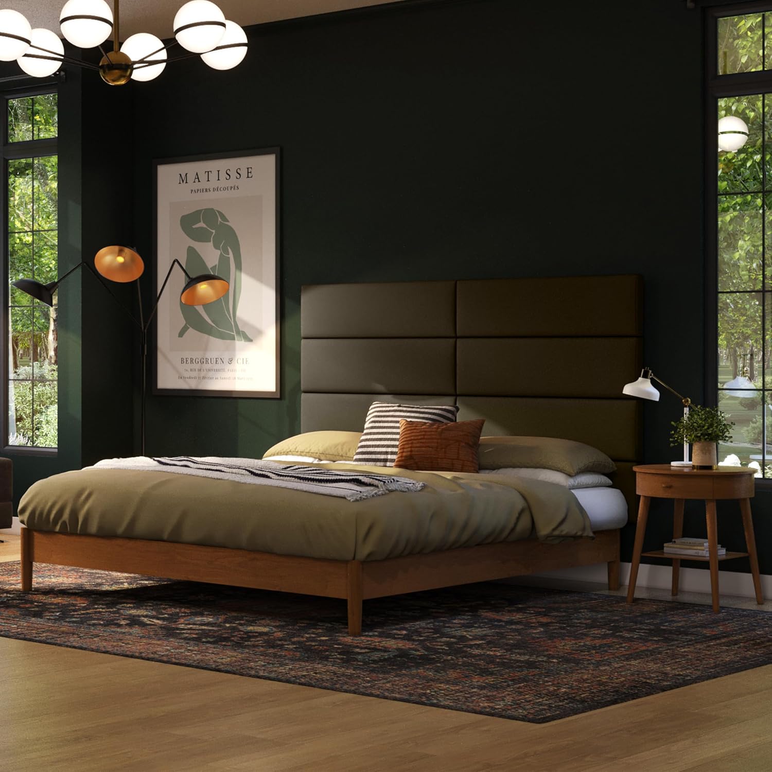 Jaxx Panelist Modern Padded Headboard – Set of 4 Wall Mounted Panels (Each 11.25' x 38') - King, Vegan Leather, Thunder Grey
