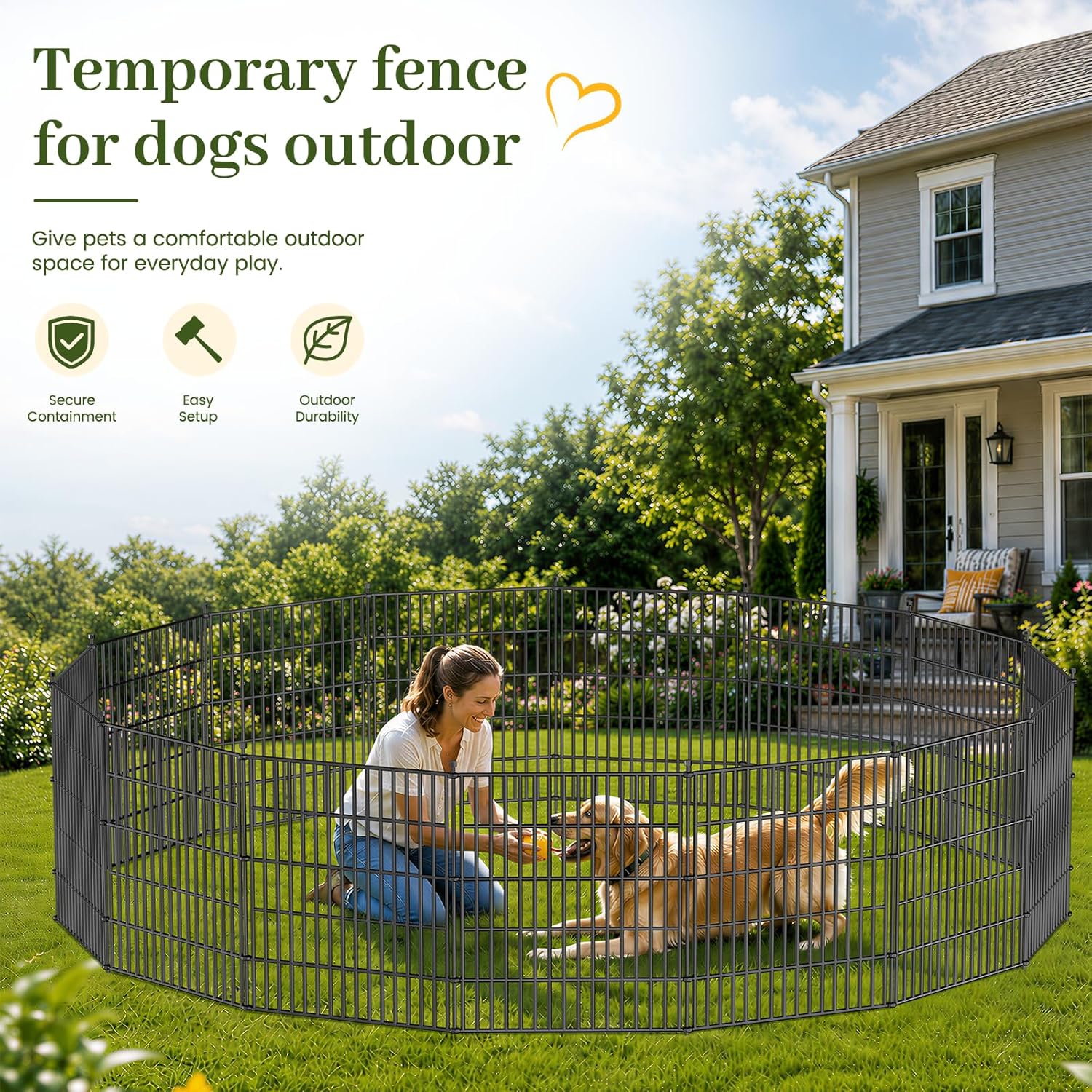 No-Dig Decorative Outdoor Garden Fence for Yard, Animal Barrier Fencing for Dog | Rustproof Metal Temporary Fence for Patio, Pet and Flower Bed | 48in (H) x 23.6ft(L), 10 Panels