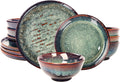This 12-piece round active glaze porcelain tableware set includes plates, bowls, and soup plates, serving up to 4 people. It is microwave and dishwasher safe. (Set (No.4))