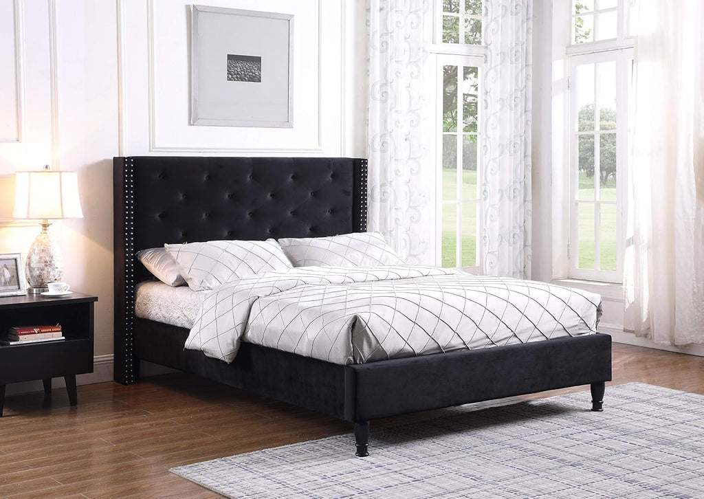 HomeLife furBed00007_Suede_Queen_Black Platform Bed
