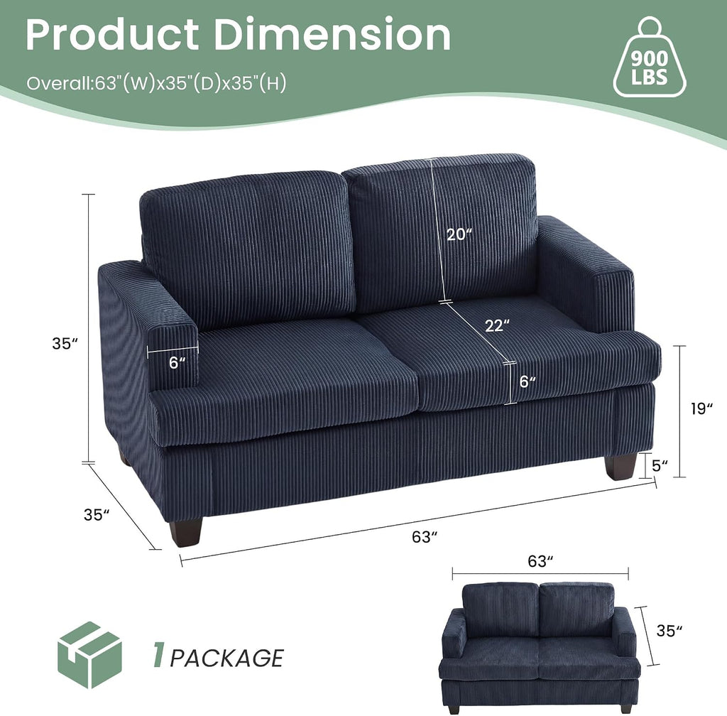 Fiona's magic 8 Seats Couch Set, 3 Piece Set Comfy Sofa, 3 Seater*2 & Loveseat Sofa with Deep Seats for Living Room, Modern Sleeper Couch, Blue Corduroy