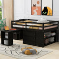 Full Size Loft Bed with Retractable Writing Desk, Wooden Loft Bed with 3 Drawers and Shelves, Storage Stairs, Versatility Low Loft Bed Storage Bed for Kids Boys Girls Bedroom (Espresso,Storage Stairs)
