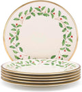 Lenox Holiday 6-Piece Dinner Plates Dinnerware Set, Service For 6, Porcelain, Dishwasher Safe, Round Plates Set, Holiday Red & Green, Perfect for Gatherings, Christmas Dinnerware (Ivory, 6 Piece)