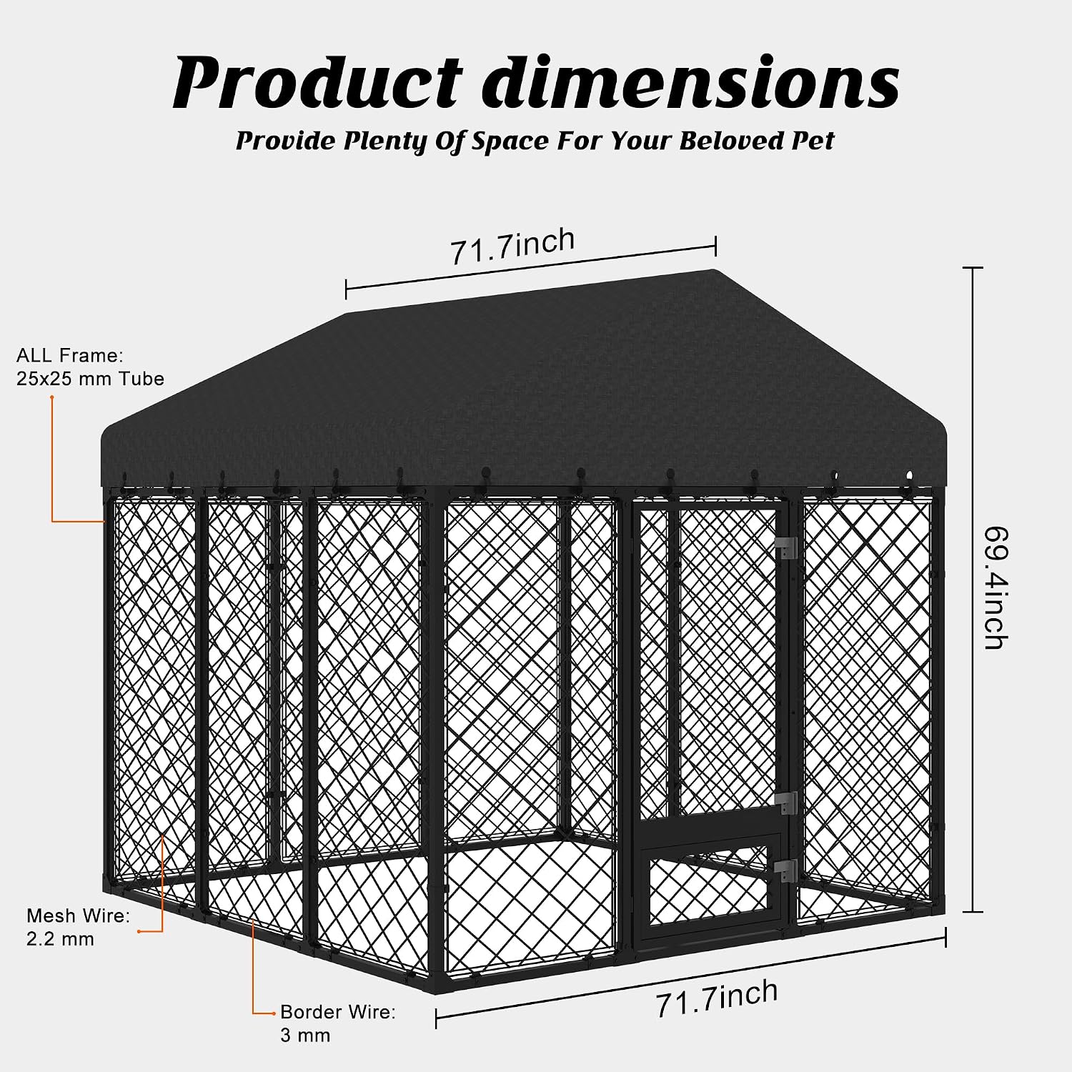 6x6FT Dog Kennel Outdoor with Roof - Heavy Duty Metal Fence Playpen for Large Dogs, Weatherproof Enclosure with Double Lock Gate & Feeding Swivel Door
