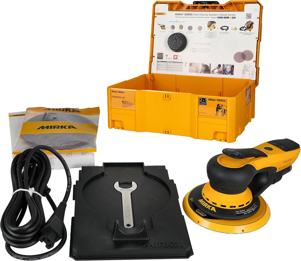 Mirka DEROS 650X CV - 6' Hook & Loop, 5.0mm Random Orbital Sander with Case - 110V Electric Power Tool for Woodworking, Drywall, Automotive Car & Wood Sanding - Professional Dust-Free Sander