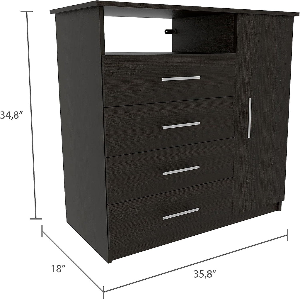 Space Saving 3-Piece Bedroom Set: Cabinet with 4 Drawers & 2 Nightstands, Modern Minimalist Furniture for Small Apartments, Easy Assembly, Black