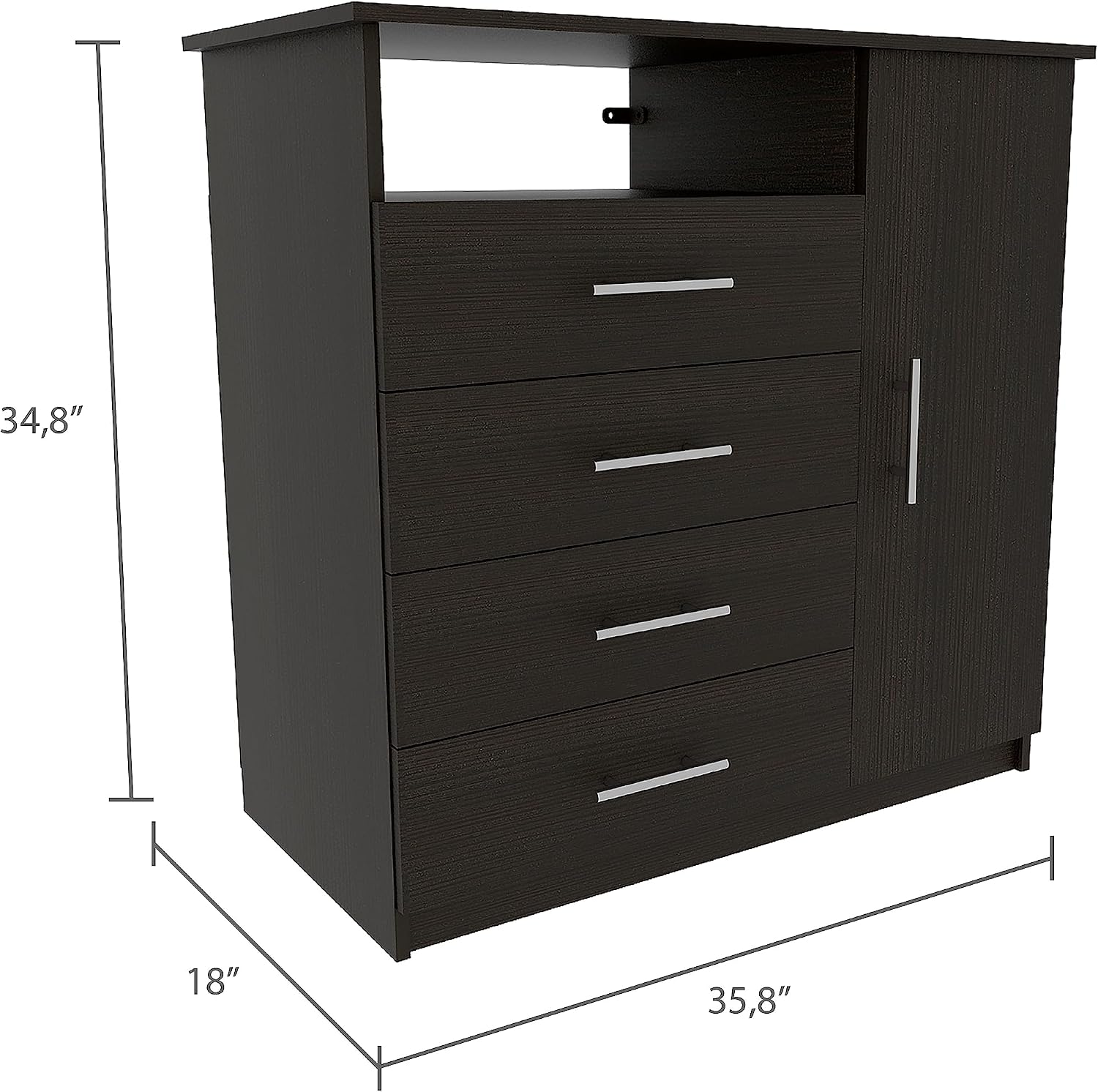 Space Saving 3-Piece Bedroom Set: Cabinet with 4 Drawers & 2 Nightstands, Modern Minimalist Furniture for Small Apartments, Easy Assembly, Black