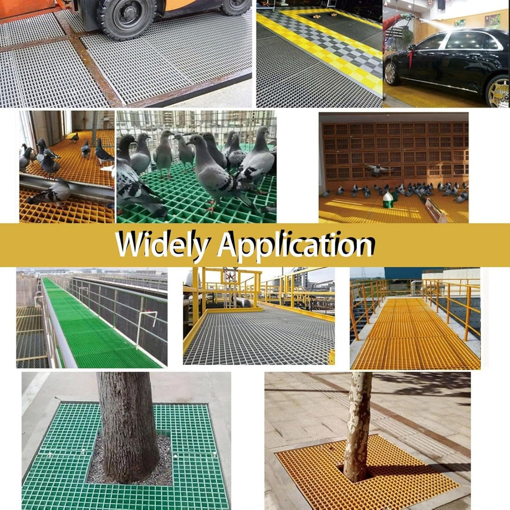 2.6ft*2.6ft Fiberglass Grating 1.5'' Thickness Yellow Car Wash Grille Square FRP Floor Grid for Floors Outdoor Drain Cover (1 PC)