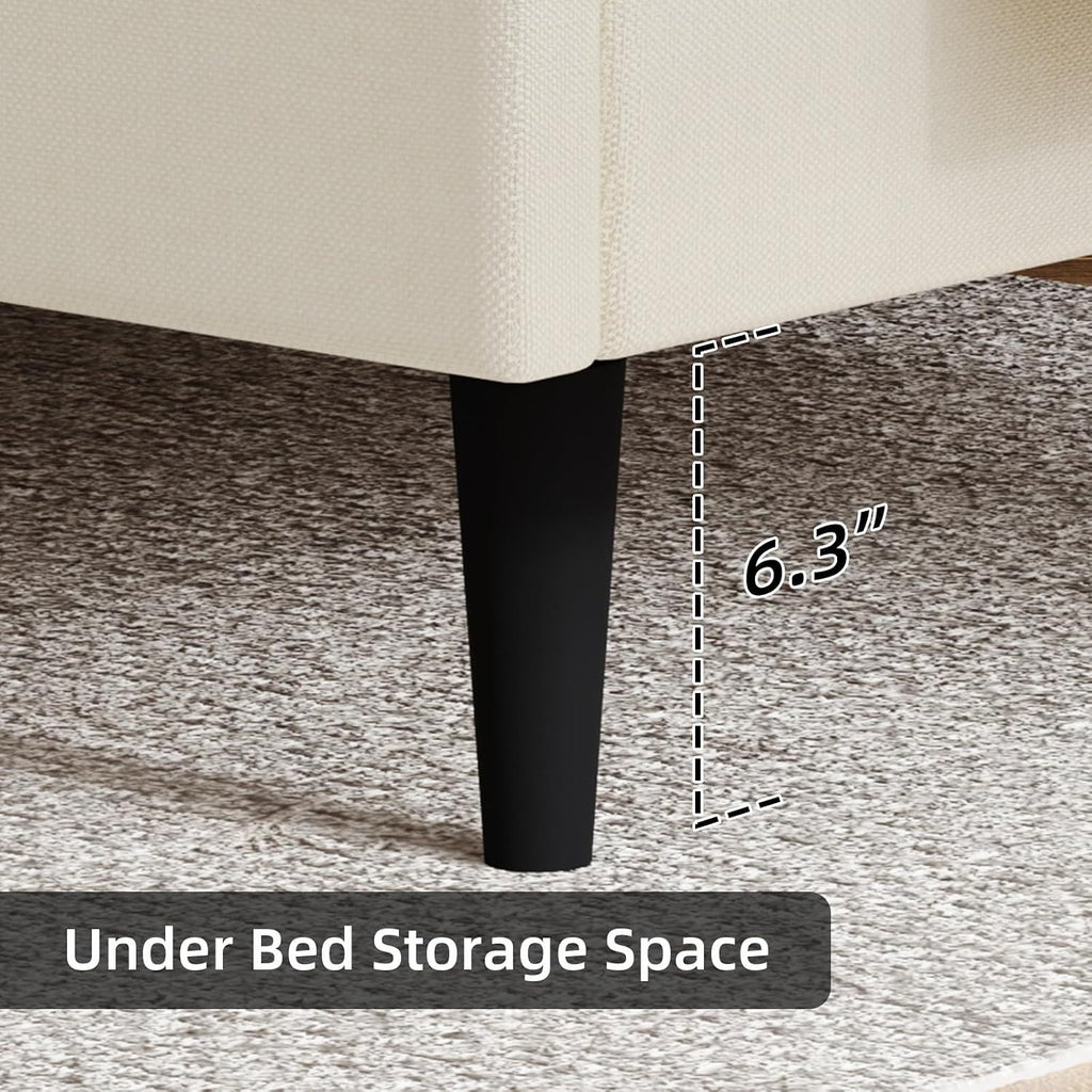 HOMBCK King Size Bed Frame, Linen Fabric Upholstered Bed Frame King Size with Headboard, Wood Slats Support, Button Tufted Design, No Box Spring Needed, Cream