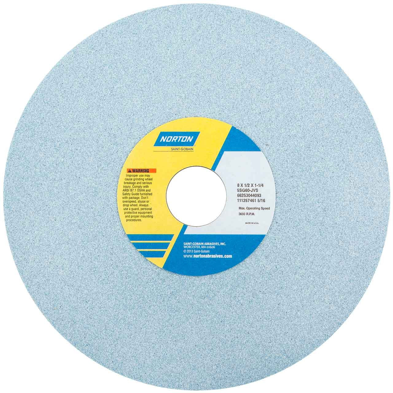 Norton 5SG46-IVS Type 01 Vitrified Straight Toolroom Grinding Wheel, Ceramic Alumina, 8' Diameter x 1/2' Width, 1-1/4' Arbor, 46 Grit, Grade I, Blue (Pack of 1)